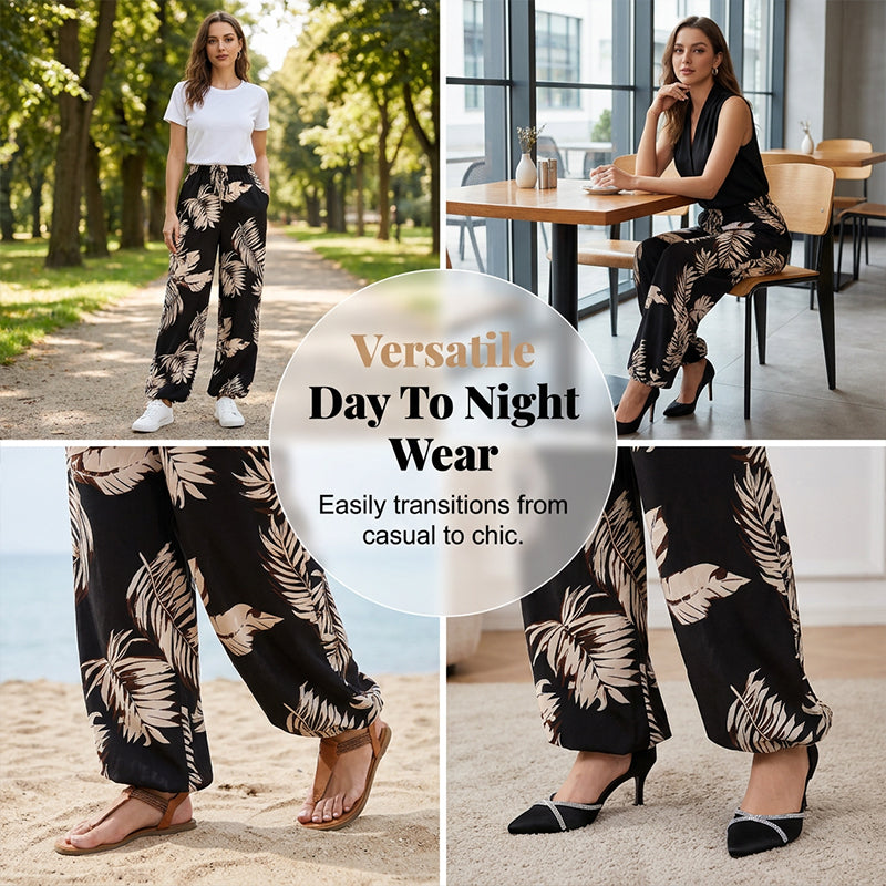✨Limited-time 50% Off -Women's Leaf Print Drawstring Wide-Leg Pants