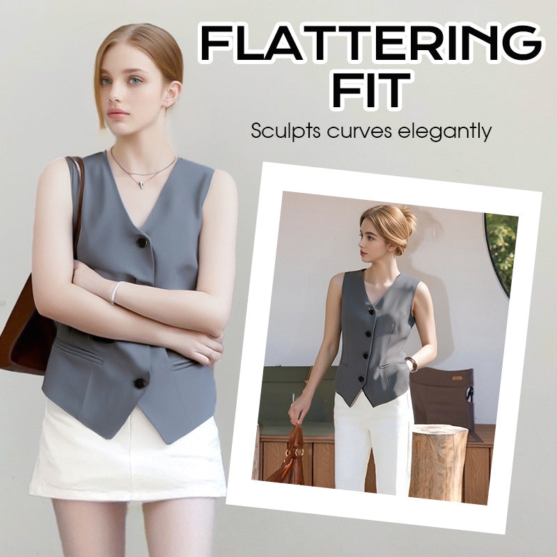 🥳2026 HOT SALE🥳 Elegant Women's V-Neck Button Front Vest