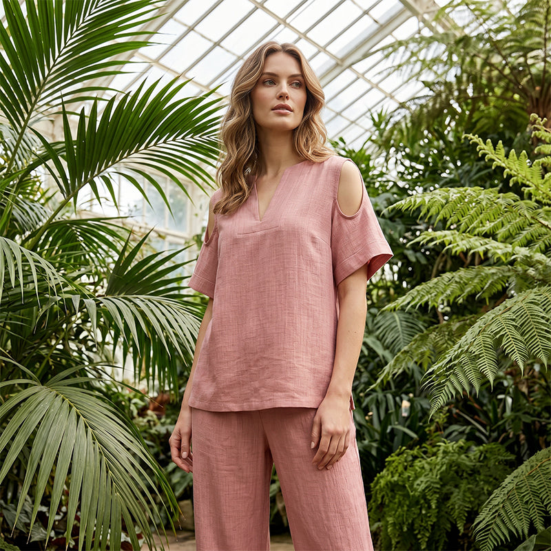 🔥 Limited-Time Sale – Up to 57% OFF✨Solid Color Relaxed Fit Tunic and Trousers Outfit