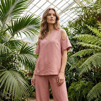 🔥 Limited-Time Sale – Up to 57% OFF✨Solid Color Relaxed Fit Tunic and Trousers Outfit