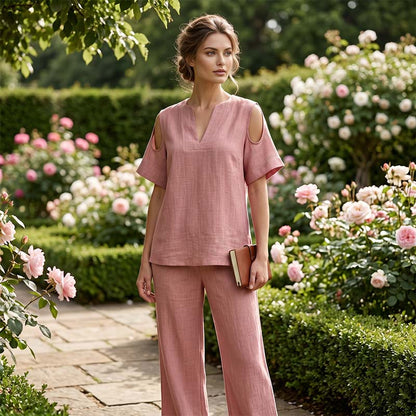 🔥 Limited-Time Sale – Up to 57% OFF✨Solid Color Relaxed Fit Tunic and Trousers Outfit