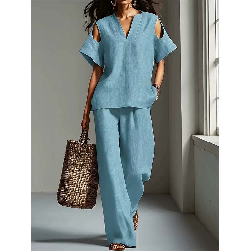 🔥 Limited-Time Sale – Up to 57% OFF✨Solid Color Relaxed Fit Tunic and Trousers Outfit