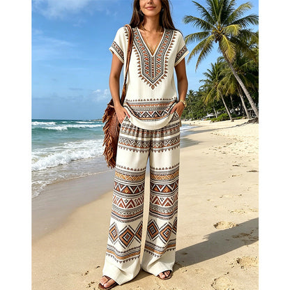 ⏳Limited-time 60% off⏰Women's Printed Top & Pants 2-Piece Set👚👖