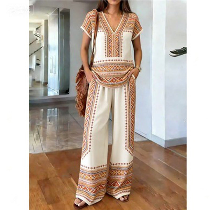 ⏳Limited-time 60% off⏰Women's Printed Top & Pants 2-Piece Set👚👖