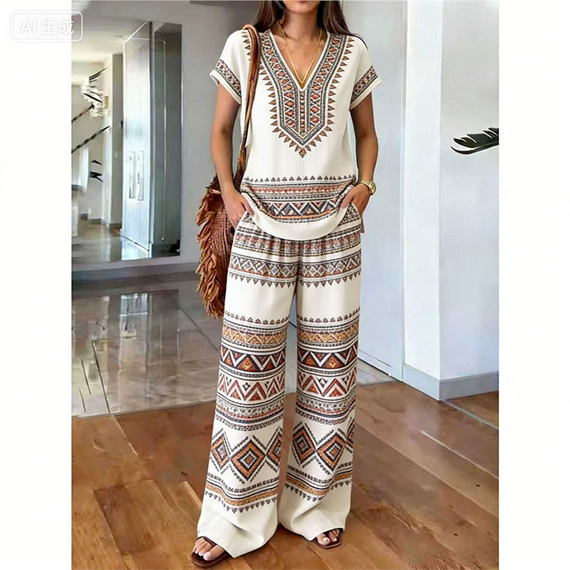 ⏳Limited-time 60% off⏰Women's Printed Top & Pants 2-Piece Set👚👖
