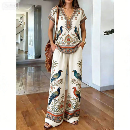 ⏳Limited-time 60% off⏰Women's Printed Top & Pants 2-Piece Set👚👖