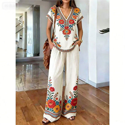 ⏳Limited-time 60% off⏰Women's Printed Top & Pants 2-Piece Set👚👖