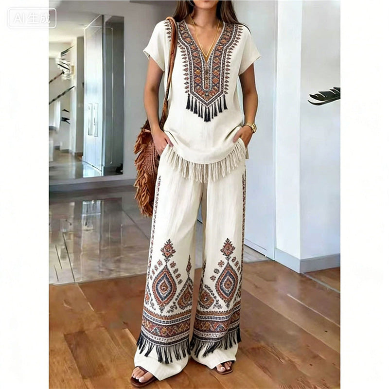 ⏳Limited-time 60% off⏰Women's Printed Top & Pants 2-Piece Set👚👖