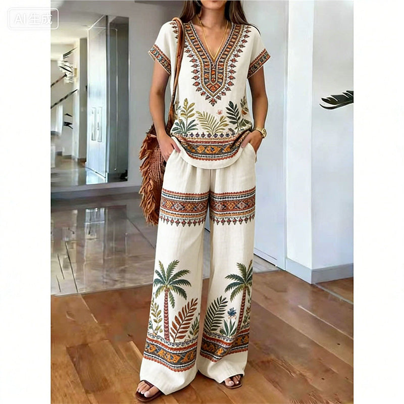 ⏳Limited-time 60% off⏰Women's Printed Top & Pants 2-Piece Set👚👖