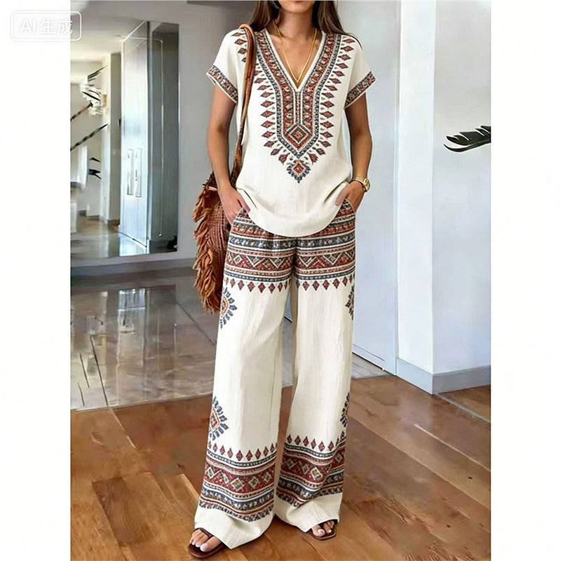 ⏳Limited-time 60% off⏰Women's Printed Top & Pants 2-Piece Set👚👖