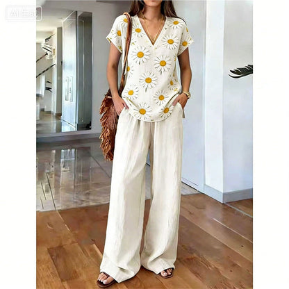 ⏳Limited-time 60% off⏰Women's Printed Top & Pants 2-Piece Set👚👖