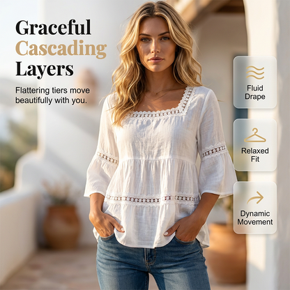 👚 Elegant Square Neck Summer Blouse – Breathable Bell Sleeve Top 🌿