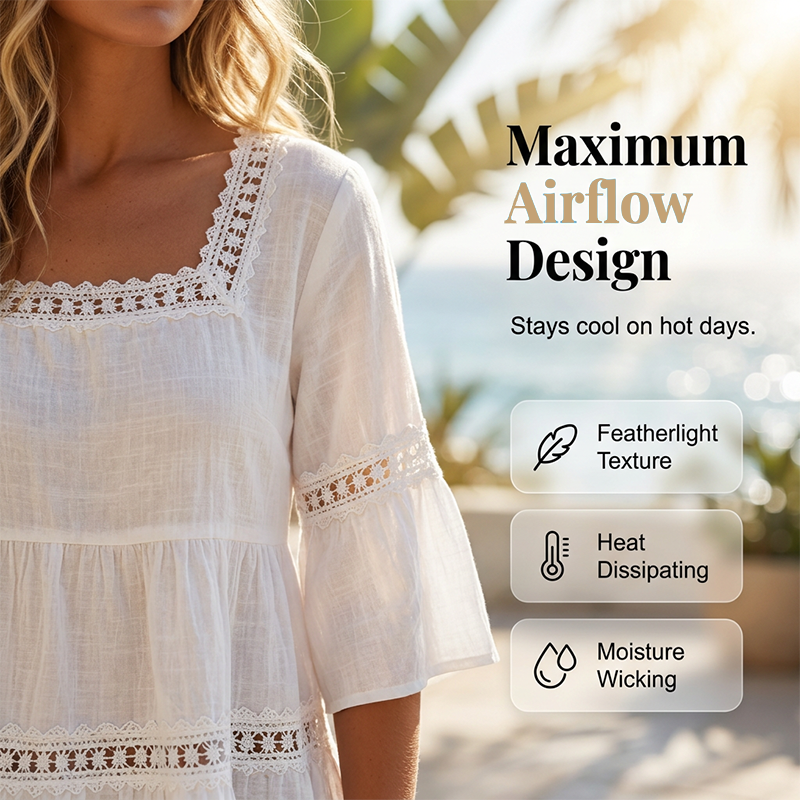 👚 Elegant Square Neck Summer Blouse – Breathable Bell Sleeve Top 🌿