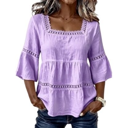 👚 Elegant Square Neck Summer Blouse – Breathable Bell Sleeve Top 🌿