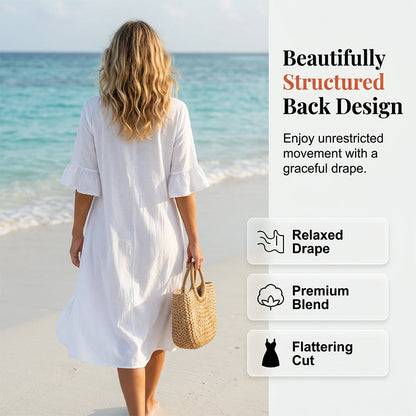 👗☀️Women’s Solid Color Ruffle Sleeve Midi Dress – Everyday Summer Comfort ✨