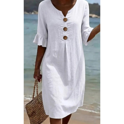 👗☀️Women’s Solid Color Ruffle Sleeve Midi Dress – Everyday Summer Comfort ✨