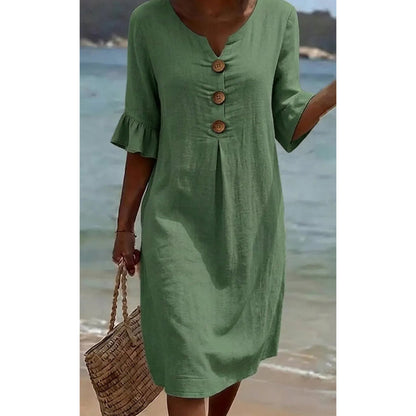 👗☀️Women’s Solid Color Ruffle Sleeve Midi Dress – Everyday Summer Comfort ✨