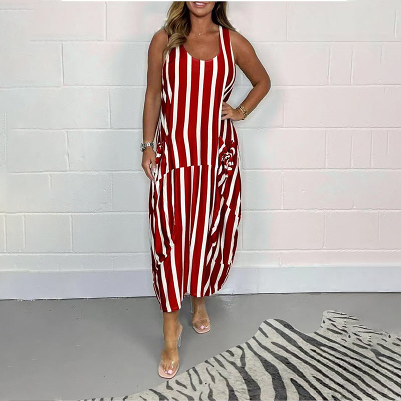 👗Women's Striped Sleeveless Maxi Dress– Effortless Summer Chic✨
