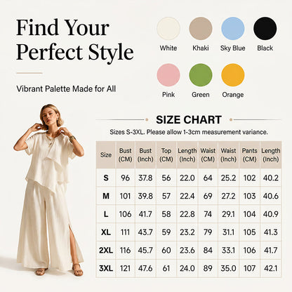 👗Women's Asymmetric Top & Slit Wide-Leg Pants Set– Elegant Statement Co-ord ✨