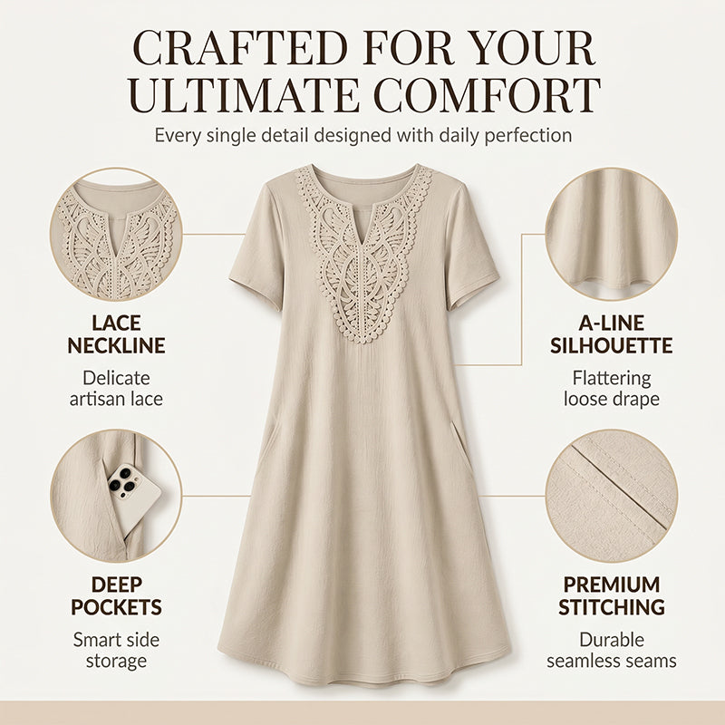 👗Women's Bohemian Lace V-Neck T-Shirt Dress – Effortless Summer Chic✨