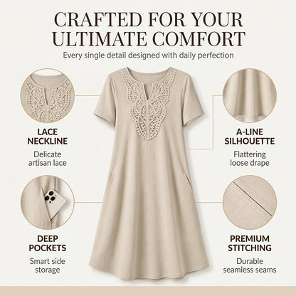 👗Women's Bohemian Lace V-Neck T-Shirt Dress – Effortless Summer Chic✨