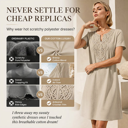 👗Women's Bohemian Lace V-Neck T-Shirt Dress – Effortless Summer Chic✨