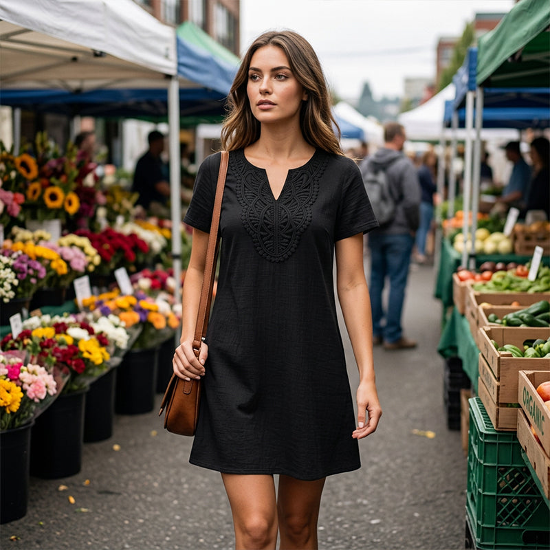 👗Women's Bohemian Lace V-Neck T-Shirt Dress – Effortless Summer Chic✨