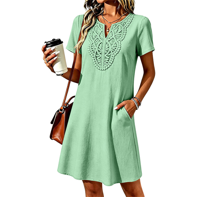 👗Women's Bohemian Lace V-Neck T-Shirt Dress – Effortless Summer Chic✨