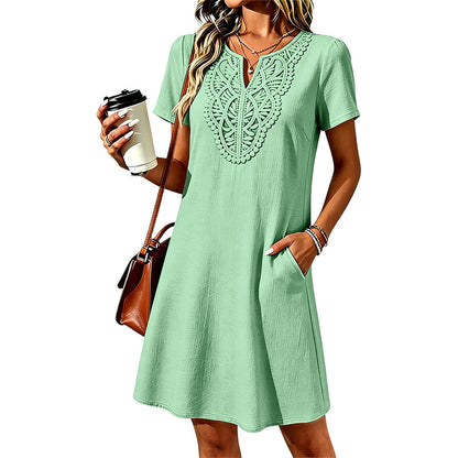 👗Women's Bohemian Lace V-Neck T-Shirt Dress – Effortless Summer Chic✨