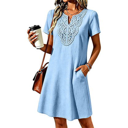 👗Women's Bohemian Lace V-Neck T-Shirt Dress – Effortless Summer Chic✨