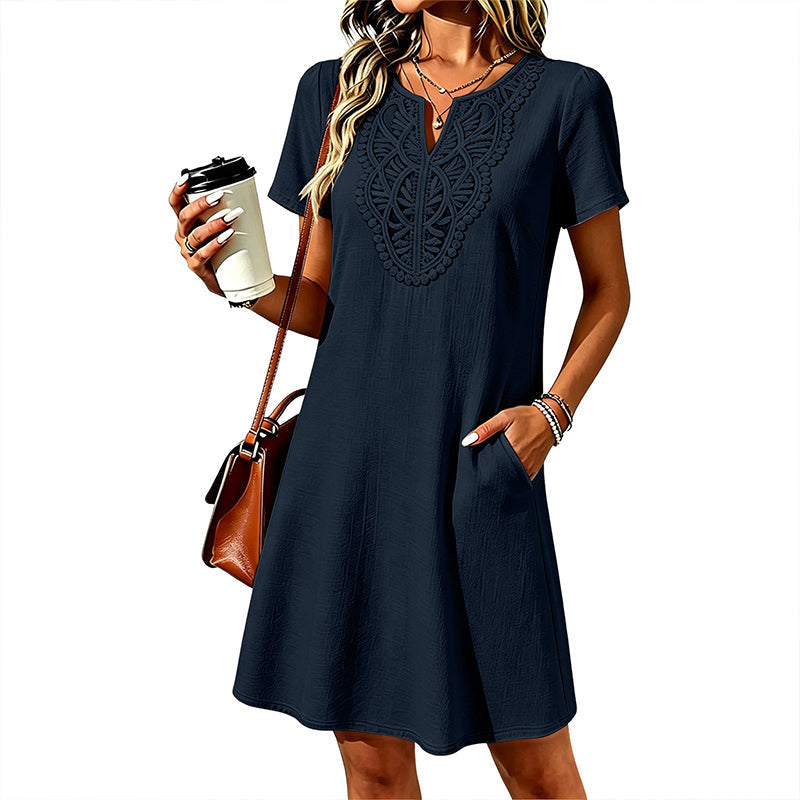 👗Women's Bohemian Lace V-Neck T-Shirt Dress – Effortless Summer Chic✨