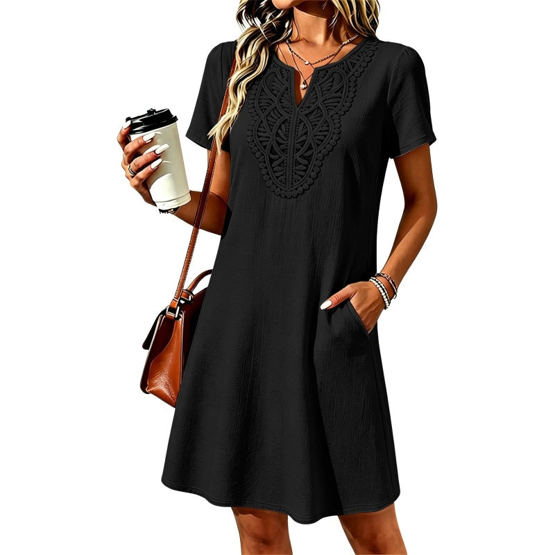 👗Women's Bohemian Lace V-Neck T-Shirt Dress – Effortless Summer Chic✨