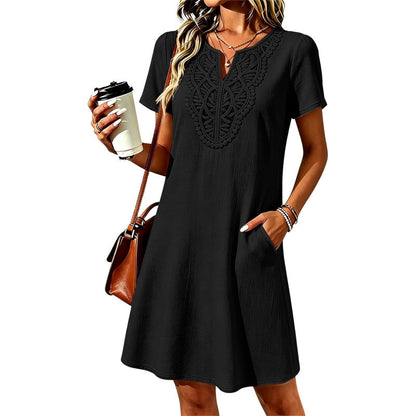 👗Women's Bohemian Lace V-Neck T-Shirt Dress – Effortless Summer Chic✨