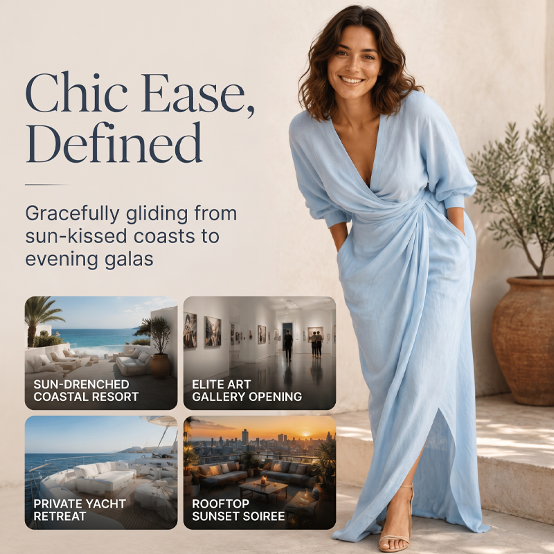 ⌛Limited-time 52% Offer-Women's Elegant V-Neck Wrap Maxi Dress👗✨