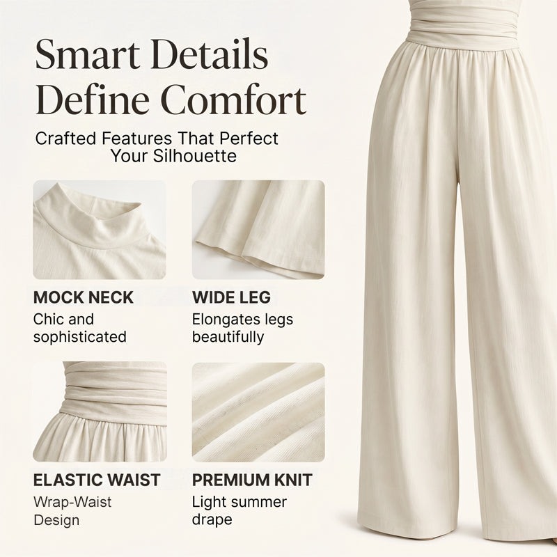 👗Women's Short Sleeve Mock Neck Wide-Leg Jumpsuit – Elegant All-in-One Outfit ✨