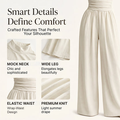 👗Women's Short Sleeve Mock Neck Wide-Leg Jumpsuit – Elegant All-in-One Outfit ✨