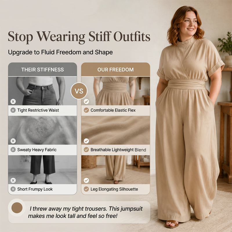 👗Women's Short Sleeve Mock Neck Wide-Leg Jumpsuit – Elegant All-in-One Outfit ✨