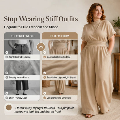 👗Women's Short Sleeve Mock Neck Wide-Leg Jumpsuit – Elegant All-in-One Outfit ✨