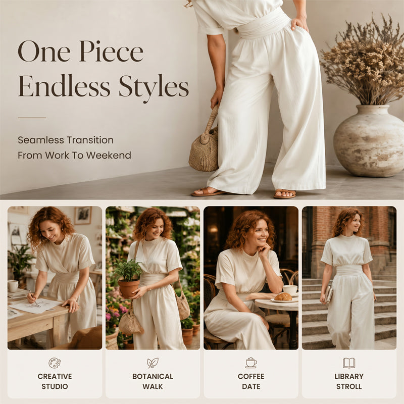 👗Women's Short Sleeve Mock Neck Wide-Leg Jumpsuit – Elegant All-in-One Outfit ✨