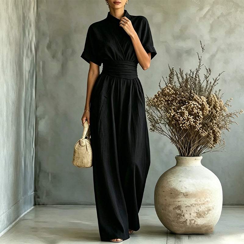 👗Women's Short Sleeve Mock Neck Wide-Leg Jumpsuit – Elegant All-in-One Outfit ✨