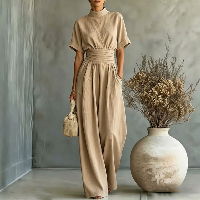 👗Women's Short Sleeve Mock Neck Wide-Leg Jumpsuit – Elegant All-in-One Outfit ✨