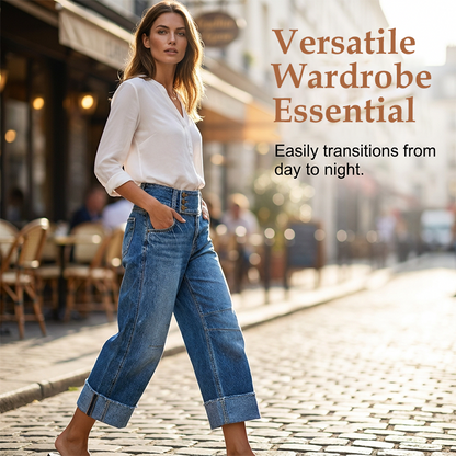 👖 52% OFF NOW! 💙 Women's Wide Leg Cropped Jeans – Button high waist & relaxed fit – Stretchy denim, perfect for casual or chic looks ✨🌸