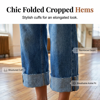 👖 52% OFF NOW! 💙 Women's Wide Leg Cropped Jeans – Button high waist & relaxed fit – Stretchy denim, perfect for casual or chic looks ✨🌸