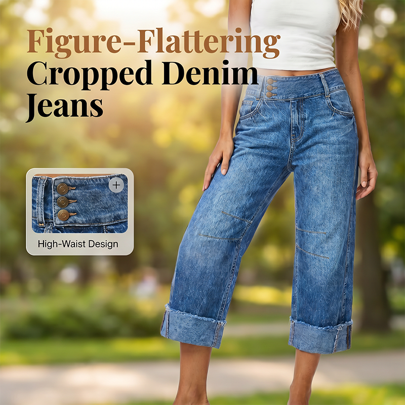 👖 52% OFF NOW! 💙 Women's Wide Leg Cropped Jeans – Button high waist & relaxed fit – Stretchy denim, perfect for casual or chic looks ✨🌸
