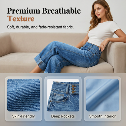 👖 52% OFF NOW! 💙 Women's Wide Leg Cropped Jeans – Button high waist & relaxed fit – Stretchy denim, perfect for casual or chic looks ✨🌸