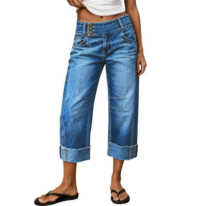 👖 52% OFF NOW! 💙 Women's Wide Leg Cropped Jeans – Button high waist & relaxed fit – Stretchy denim, perfect for casual or chic looks ✨🌸