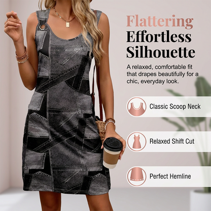 👗✨Women's Faux Denim Printed Sleeveless Dress – Breathable & Flattering 🔥