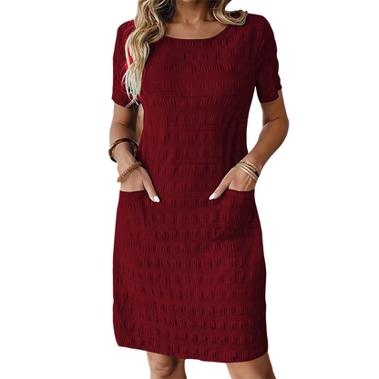 ⌛Limited-time Offer👗 Women's Round Neck Textured Knee-Length Dress- Made For Everyday Life✨