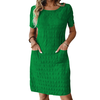 ⌛Limited-time Offer👗 Women's Round Neck Textured Knee-Length Dress- Made For Everyday Life✨