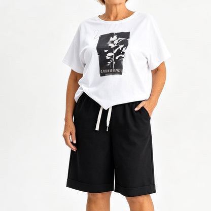 🌞Summer Hot Sale 55% OFF⚡50K+ SOLD💕👕Women Casual Two Piece Summer Shorts Set✨Loose Short Sleeve Top + Elastic Waist Shorts Loungewear Holiday Matching Outfit
